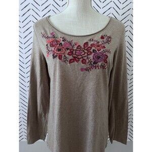 Garnet Hill‎ Brown Long Sleeve Floral Embroidered Blouse Women's Size Medium
